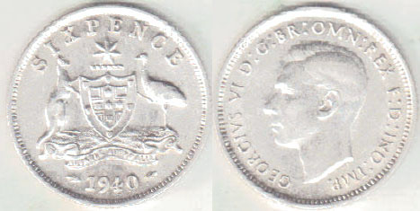 1940 Australia silver Sixpence (EF) A003384